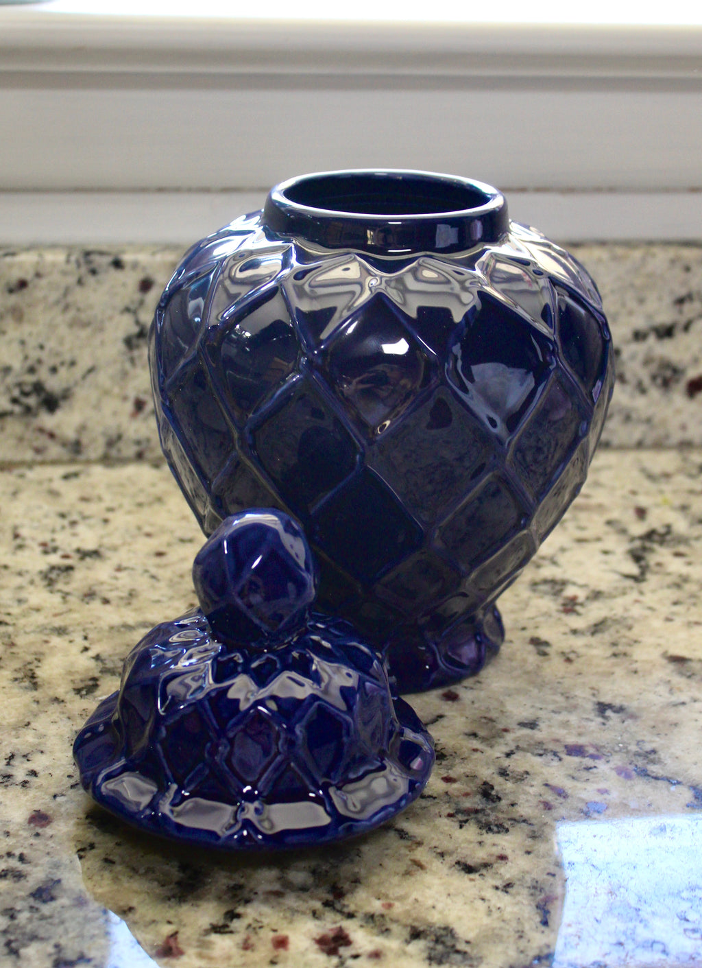 Large Navy Textured Ginger Jar