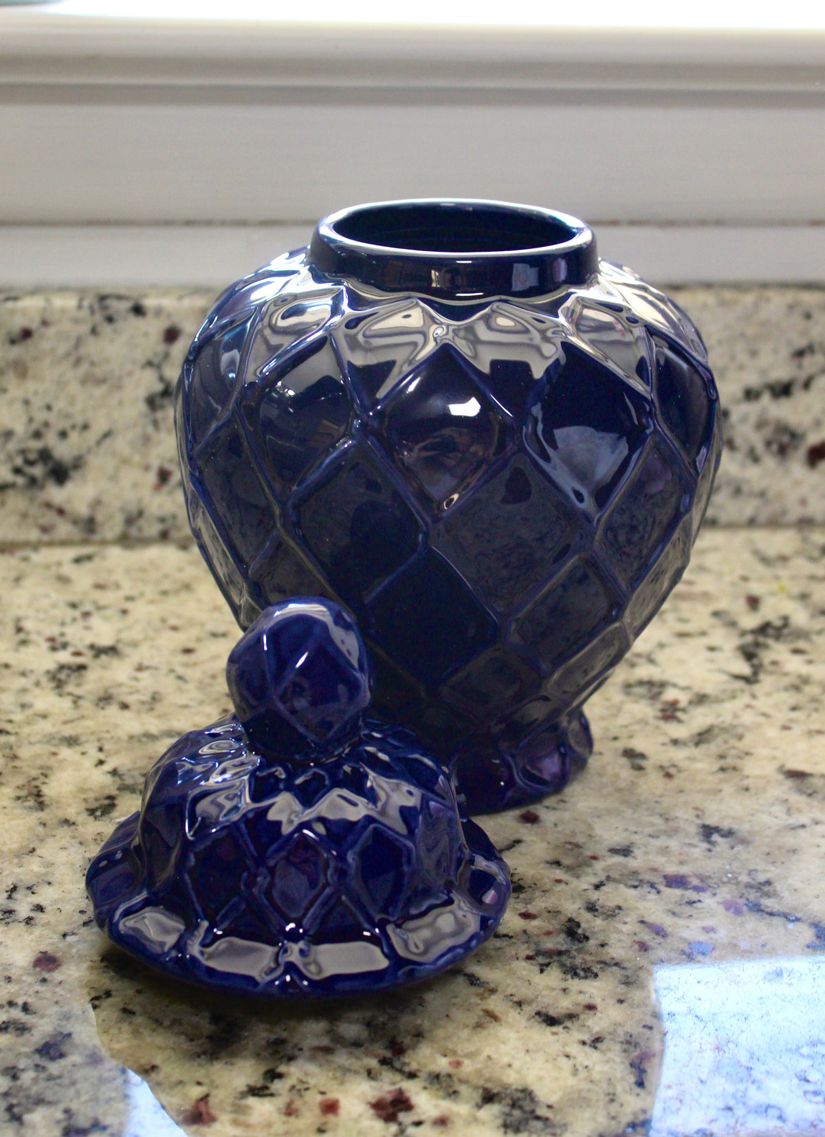 Large Navy Textured Ginger Jar