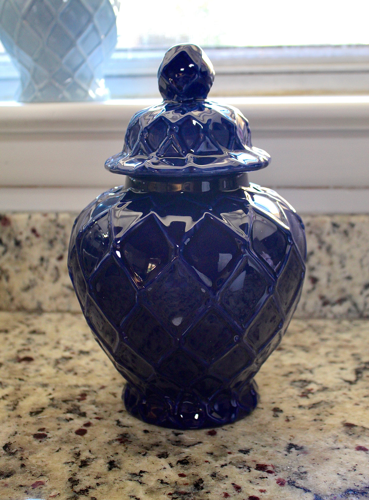 Large Navy Textured Ginger Jar
