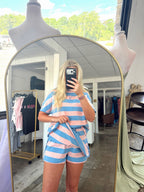 Peach & Blue Striped Skort Lounge Set