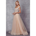 PLUNGING NECK EMBROIDERY BEADED ILLUSION PROM BALLGOWN