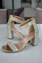 London Rag Block Sandals: Rose Gold
