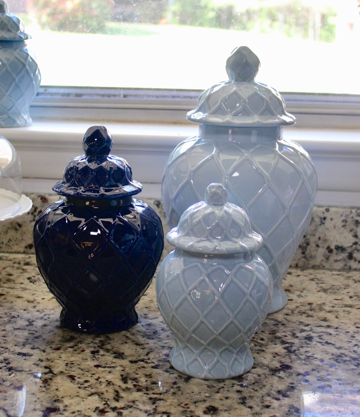 Large Navy Textured Ginger Jar