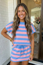 Peach & Blue Striped Skort Lounge Set