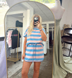 Peach & Blue Striped Skort Lounge Set