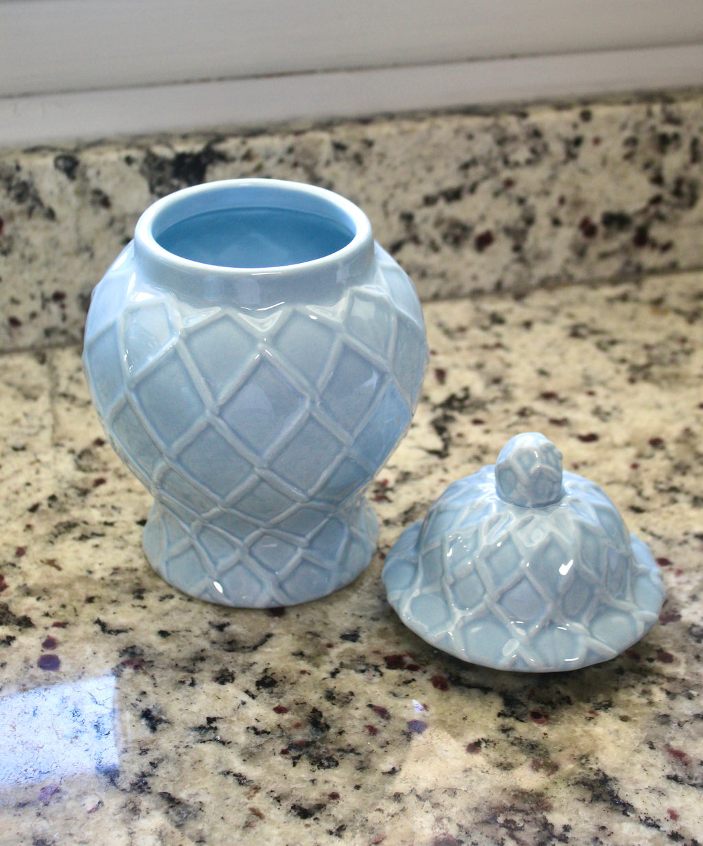 Small Light Blue Textured Ginger Jar