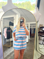 Peach & Blue Striped Skort Lounge Set