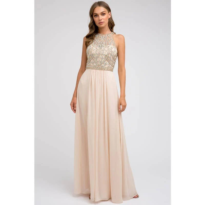 OPEN-BACK BEADED BODICE FORMAL DRESS
