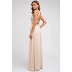 OPEN-BACK BEADED BODICE FORMAL DRESS