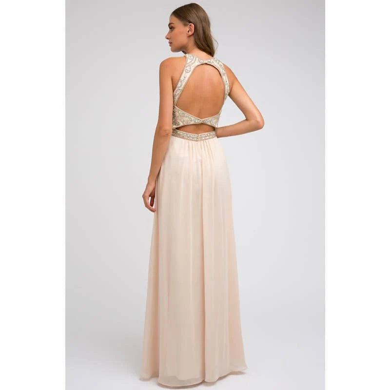OPEN-BACK BEADED BODICE FORMAL DRESS