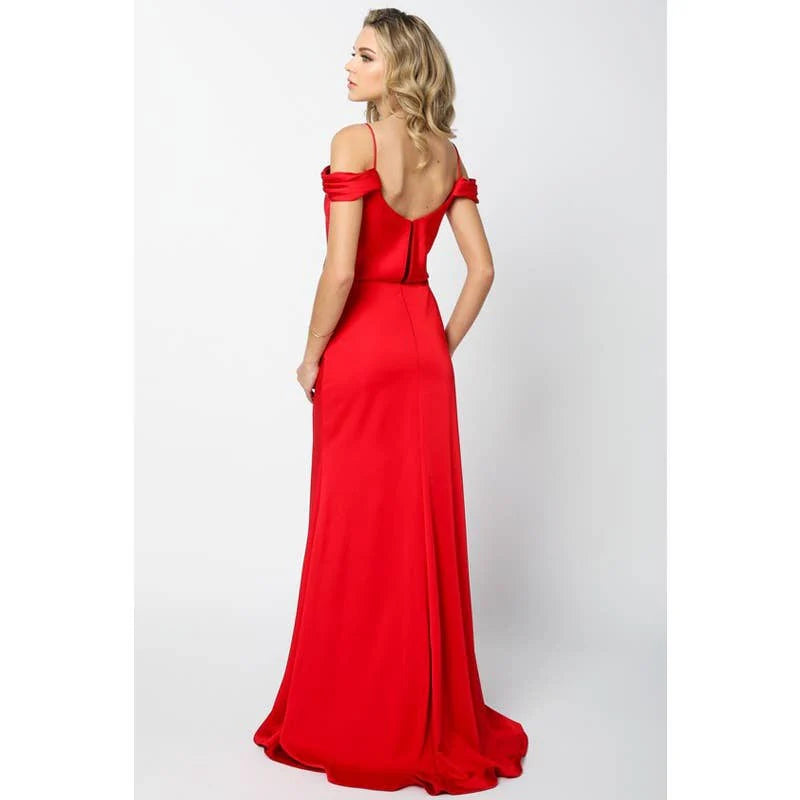 DRAPED OFF-THE-SHOULDER EVENING GOWN