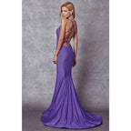 Stone Accented Long Mermaid Prom Evening Gown