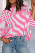 Macynn Casual Shift Striped Round Neck T-Shirts