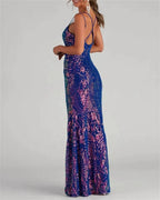 Sequin maxi sexy party evening dress: Purple / M